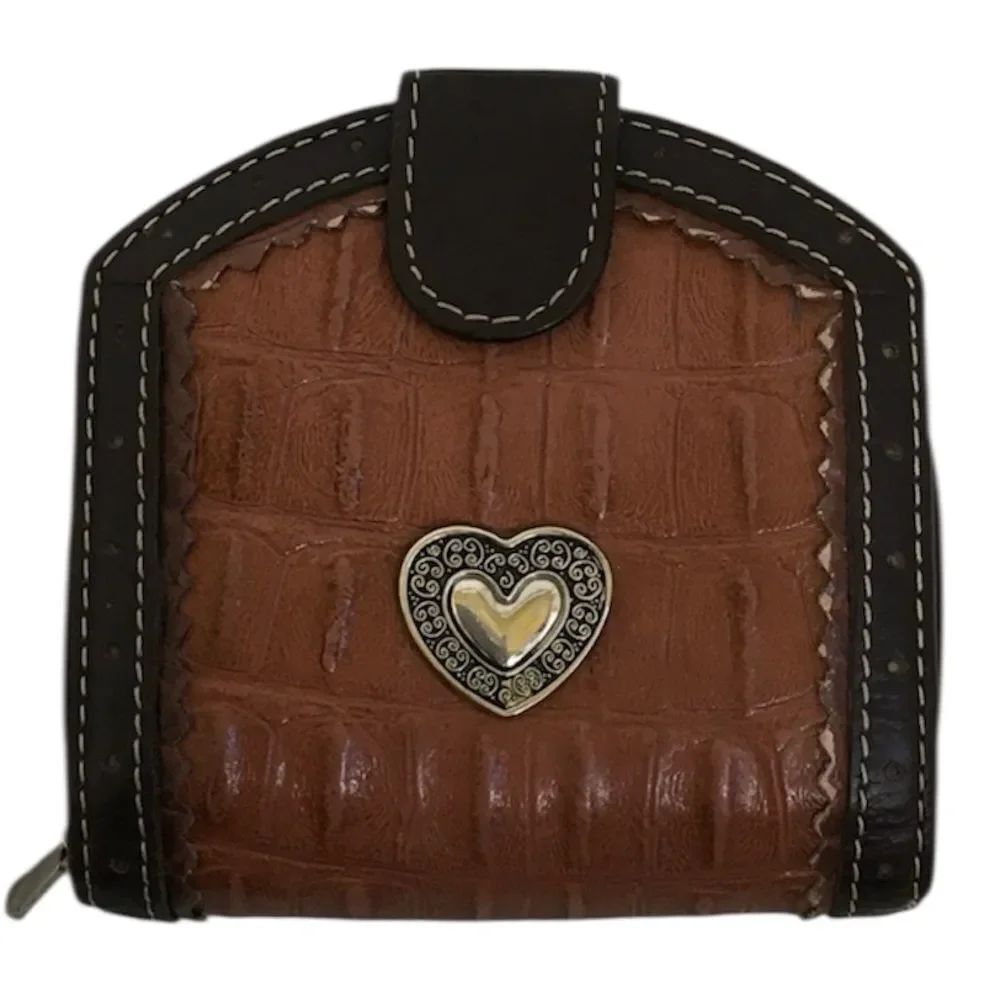 Brighton Genuine Leather Crocodile Brown Black Coin Card Wallet